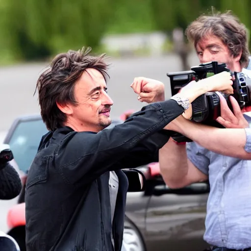 Image similar to Richard Hammond punches a paparazzi in the face, highly detailed