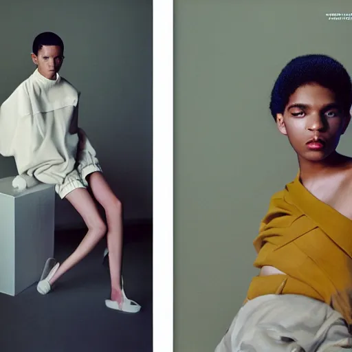 Image similar to realistic photoshooting for a new balenciaga lookbook, color film photography, portrait of a beautiful woman, by photo in style of Tyler Mitchell, wes anderson, Julia Hetta, Tim Walker, Petra Collins, 35mm,