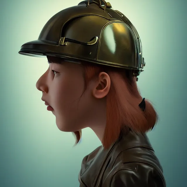 Image similar to highly detailed close portrait of androgynous girl wearing bakelite leather jacket, bakelite rocky mountains, japanese haunted forest, by hsiao - ron cheng and artgerm, modular synthesizer helmet backpack, the grand budapest hotel, glow, no crop, digital art, artstation, pop art, 1 0 5 mm canon, f 2. 8, kodak