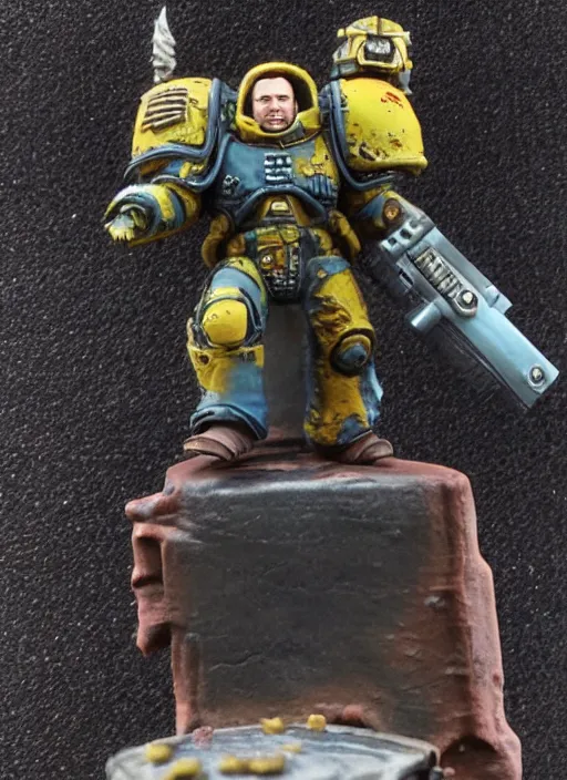 Image similar to 8 0 mm resin detailed miniature of a warhammer 4 0 k space marine, elon musk, no helmet, angry, product introduction photos, 4 k, full body,