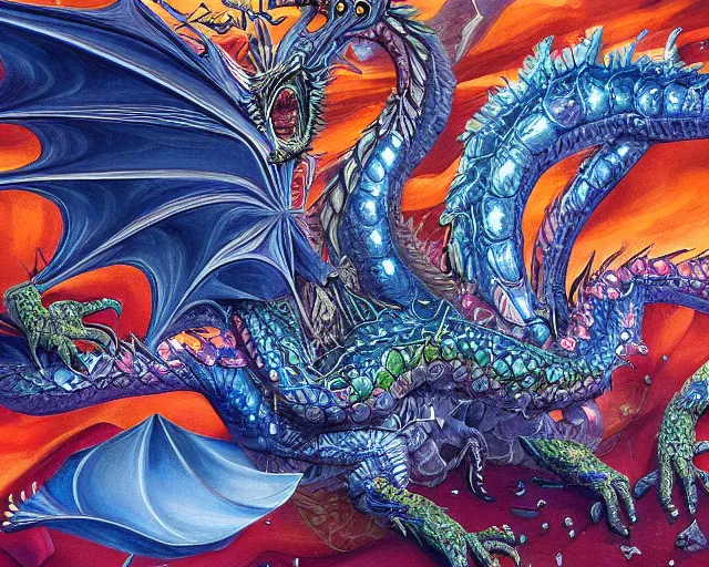 Prompt: A hyperdetailed painting of a dragon made of crystals by Bob Eggletone
