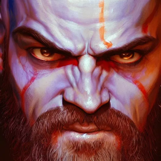 Image similar to The God of War Kratos, closeup character portrait art by Donato Giancola, Craig Mullins, digital art, trending on artstation