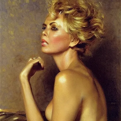 Image similar to frisky charlize theron by ilya repin