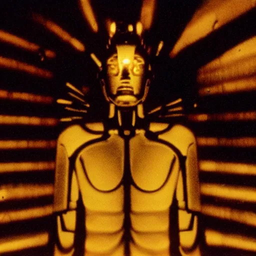 Image similar to movie still of god sun cyborg, cinematic composition, cinematic light, criterion collection, by david lynch