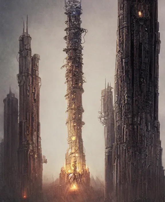 Prompt: a steampunk version of the tower of barad dur by hr giger and beksinski and stephan martiniere, trending on artstation, 4 k resolution, detailed, high quality, hq artwork