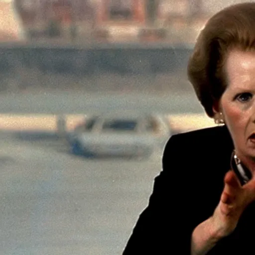 Image similar to A still of Margaret Thatcher as the Terminator in Terminator 2: Judgement Day (1991)