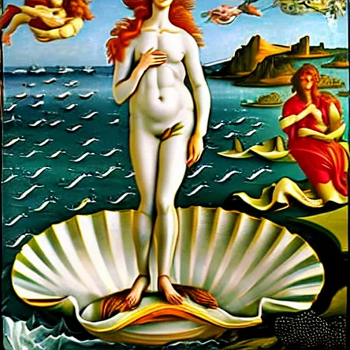 Image similar to the birth of Venus, highly detailed, smooth, ultrawide shot