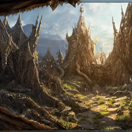 Prompt: Concept art of Final Fantasy XIV Heavensward, concept art, fantasy-inspired, azys la, intricate, 8K, award-winning, medieval, knights, town, landscape, beautiful