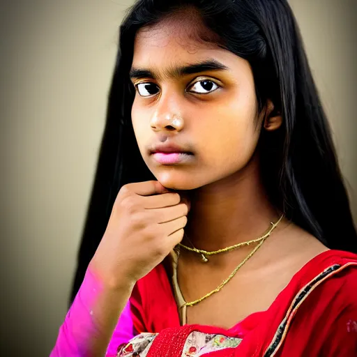 Prompt: portrait of beautiful Bangladeshi teen girl