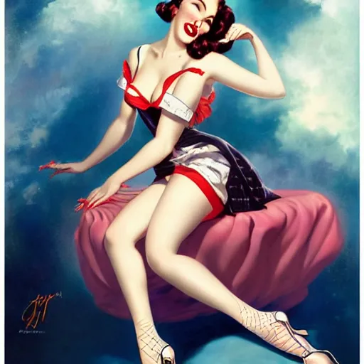 Image similar to a pinup by gil elvgren and anna dittmann.