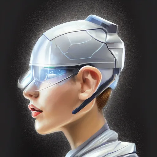 Image similar to concept art of scifi scientist with helmet by jama jurabaev, brush stroke, trending on artstation, upper half portrait, symmetry, headpiecehigh quality, extremely detailed