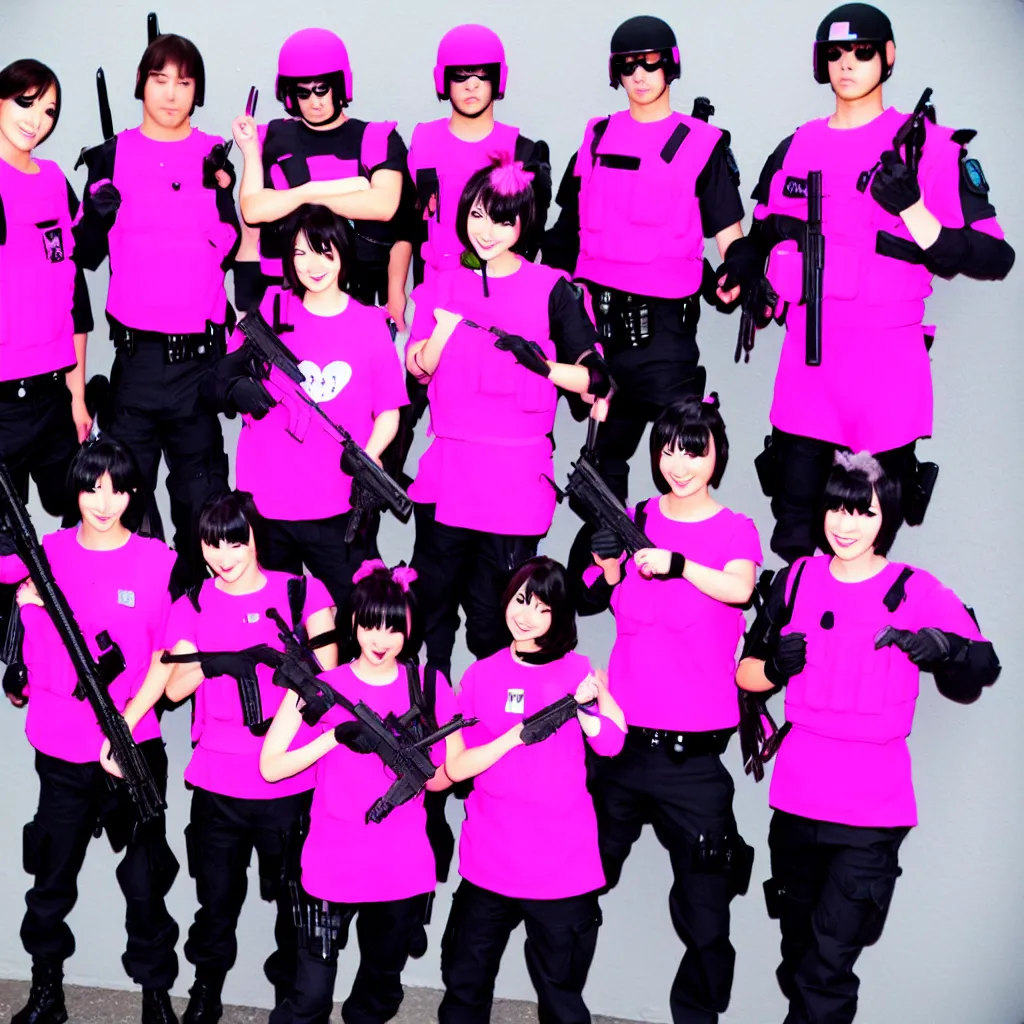 Image similar to kawaii swat team, colorful fuschia