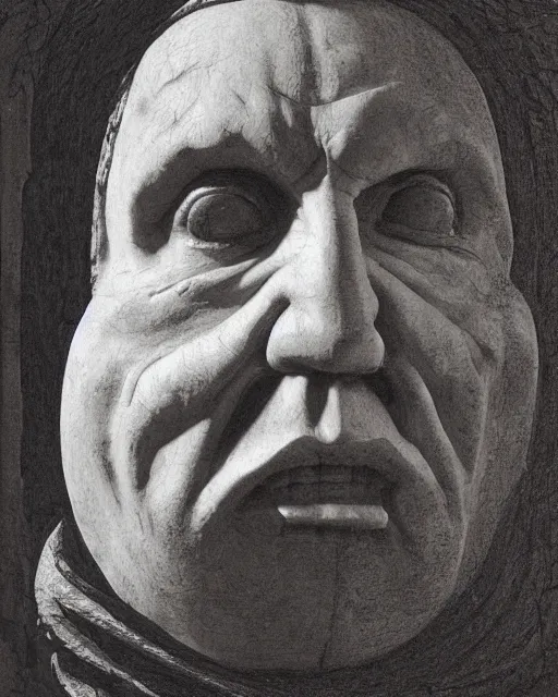 Prompt: martin luther in the act of using a nail and mallet to carve a jack - o - lantern, in the styles of ferdinand pauwels, greg rutkowski, and judy boyle intricate, hyperrealistic, accurate facial details, volumetric lighting