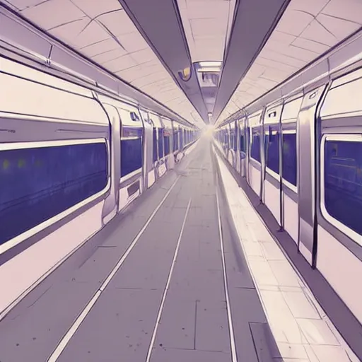 Image similar to The Interior of a Metro Train at Shinjuku, Anime concept art by Makoto Shinkai
