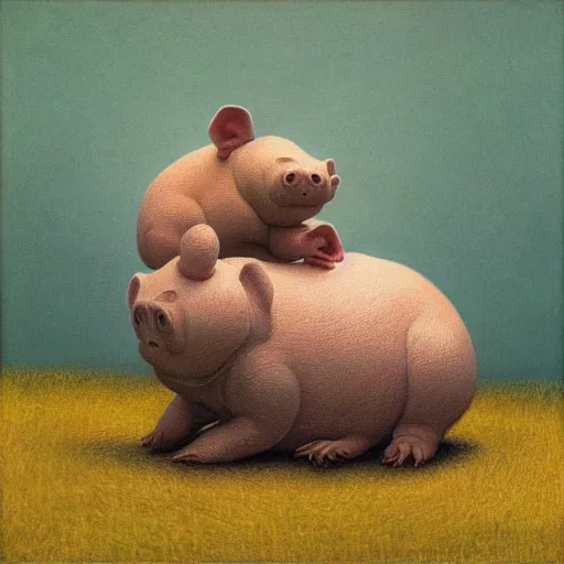 Image similar to a tardigrade-moss-piglet by Raphael, Hopper, and Rene Magritte. detailed, romantic, enchanting, trending on artstation.