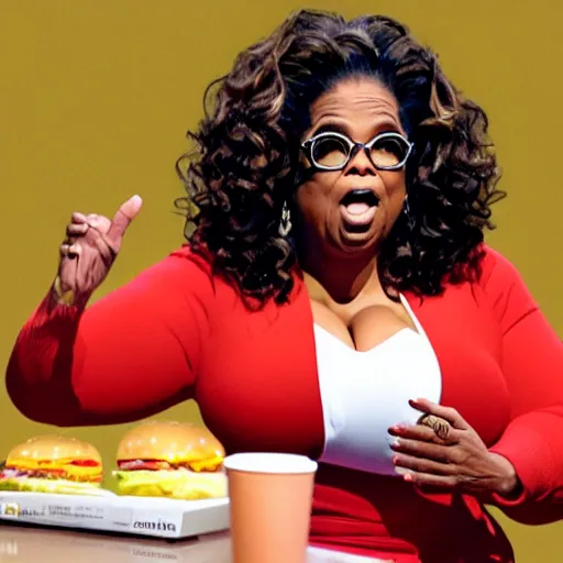 Prompt: Oprah performing an exorcism inside a McDonalds