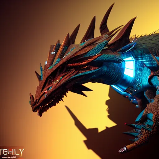 Image similar to 3d render of a detailed cyberpunk dragon, highly detailed, high quality, HD, 4k, 8k, Canon 300mm, professional photographer, 40mp, lifelike, top-rated, award winning, realistic, sharp, no blur, edited, corrected, trending