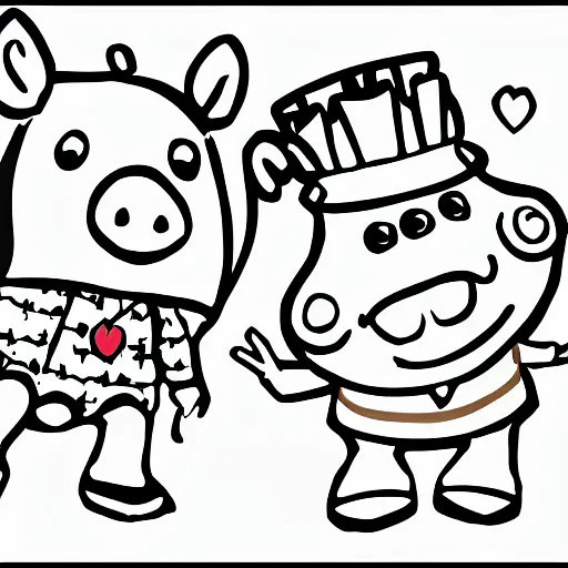 Image similar to pepapig cartoon with pepa george and daddy pig, colouring page