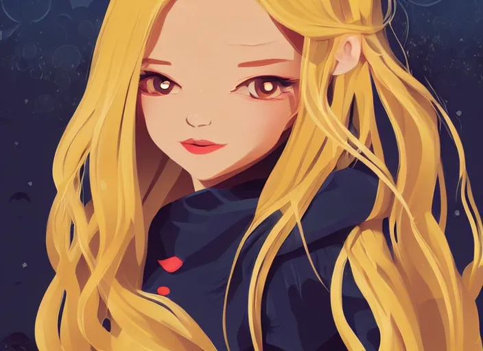 Image similar to little girl with long blonde hair on halloween. clean cel shaded vector art. shutterstock. behance hd by lois van baarle, artgerm, helen huang, by makoto shinkai and ilya kuvshinov, rossdraws, illustration, art by ilya kuvshinov