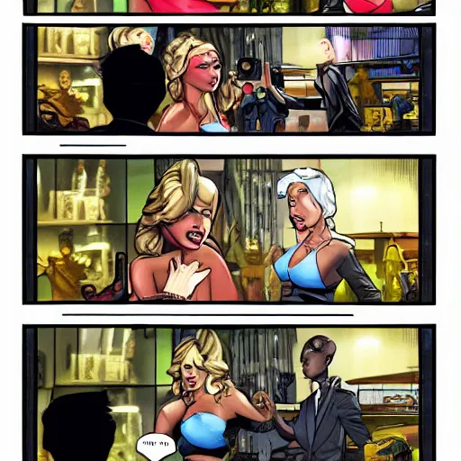 Image similar to comic panels from comic called agent babes, on the style by bilquis evely, jamal campbell, ray fawkes, russell dauterman, lorena avarez, emil ferriss, digital art, pinterest, 8 k uhd, 8 k uhd character details, intricate detailed, baroque, 8 k uhd character faces, 8 k uhd movement detailed
