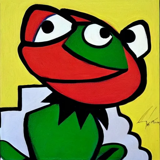 Image similar to kermit the frog as a cubist painting