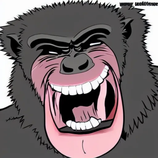 Image similar to mountain gorilla laughing, anime style