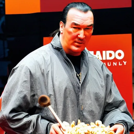 Prompt: steven seagal as sponsor of a sugary cereal called aikidos