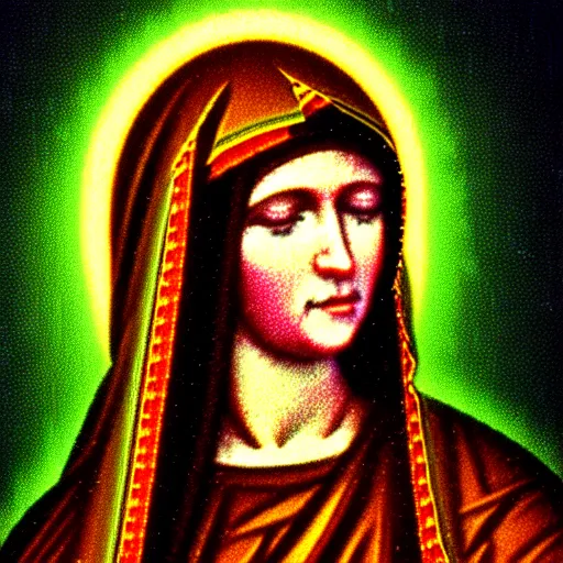 Image similar to vhs static overlay of virgin mary, vhs, 1 9 9 0, highly realistic, highly detailed, vhs noise static