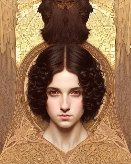 Prompt: symmetry portrait of welsh brunette fully clothed princess disguised as a young man, short hair, renaissance, forest background, intricate, elegant, highly detailed, digital painting, artstation, concept art, smooth, sharp focus, illustration, art by artgerm and greg rutkowski and fra angelico and alphons mucha