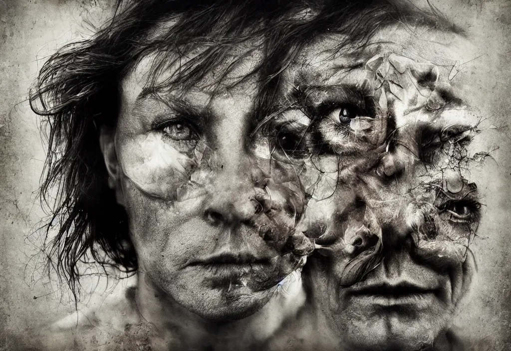 Image similar to full frame optical illusion steampunk hybrid organic zip face, by lee jeffries, gelatin silver process photo, erik johansson, by lee jeffries