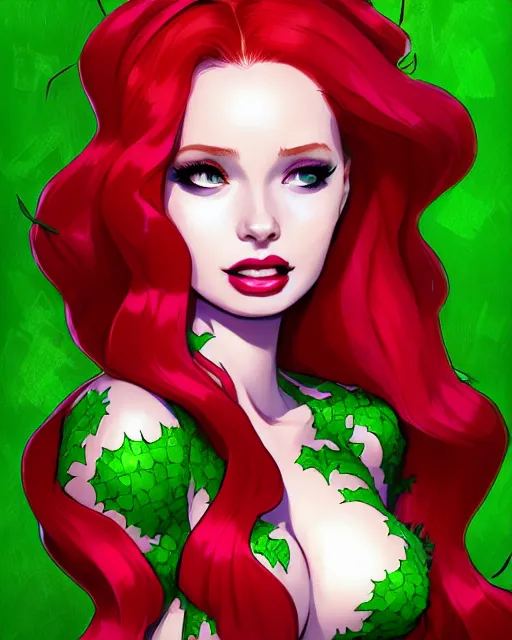 Image similar to portrait of Madelaine Petsch as Poison Ivy, art by lois van baarle and loish and ross tran and rossdraws and sam yang and samdoesarts and artgerm, middle shot, digital art, highly detailed, intricate, sharp focus, Trending on Artstation HQ, deviantart, unreal engine 5, 4K UHD image