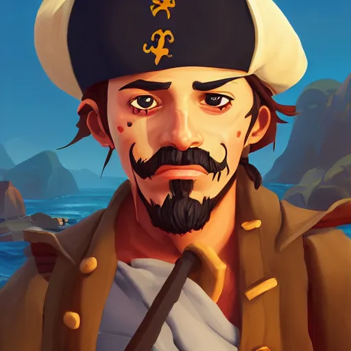 Image similar to painting jack the pirate on sea of thieves game avatar hero smooth face median photoshop filter cutout vector behance hd by jesper ejsing, by rhads, makoto shinkai and lois van baarle, ilya kuvshinov, rossdraws, illustration, art by ilya kuvshinov and gustav klimt