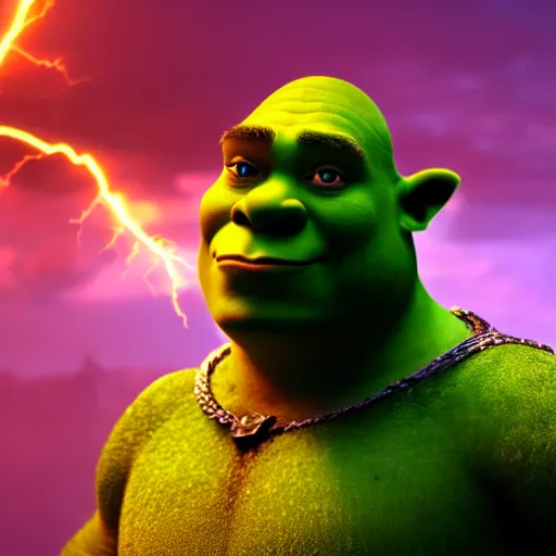 Prompt: Shrek as general in Elden Ring, octane render, volumetric lightning 4k