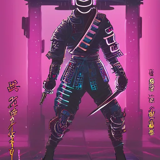 Prompt: Cyberpunk ninja samurai neon Tokyo city, trending on artstation 720x1600