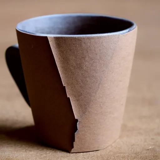 Prompt: a coffee mug made of cardboard