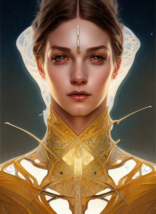 Image similar to symmetry!! portrait of fantasy knight, high fantasy, intricate, elegant, highly detailed, digital painting, artstation, concept art, smooth, sharp focus, illustration, art by artgerm and greg rutkowski and alphonse mucha, 8 k