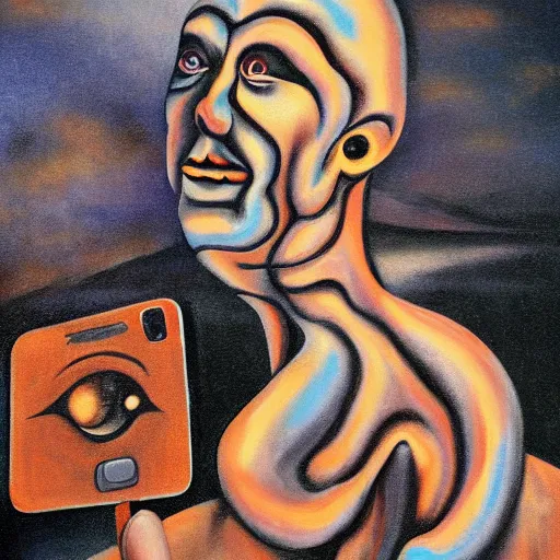 Prompt: selfie at the end of time, surrealist painting