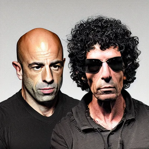 Prompt: Joe Rogan and Howard Stern portrait, intricate, highly detailed, concept art, smooth, sharp focus, illustration, angry, medium shot, mid-shot