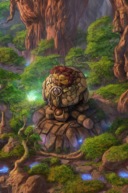 Image similar to zelda fantasy art giant golem troll wood rock greeble gemstone, global illumination ray tracing hdr fanart arstation by sung choi and eric pfeiffer and gabriel garza and casper konefal