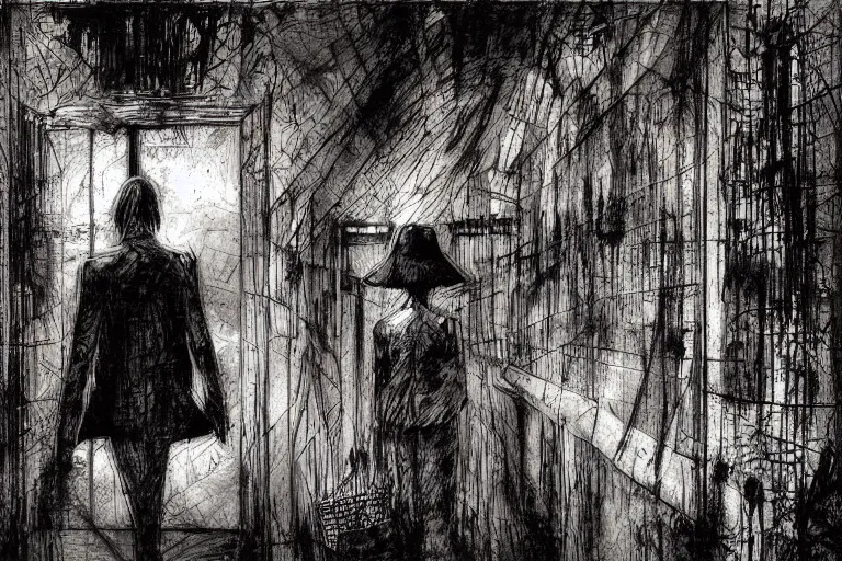 Image similar to horror painting of Missing 411 anomaly by ben templesmith