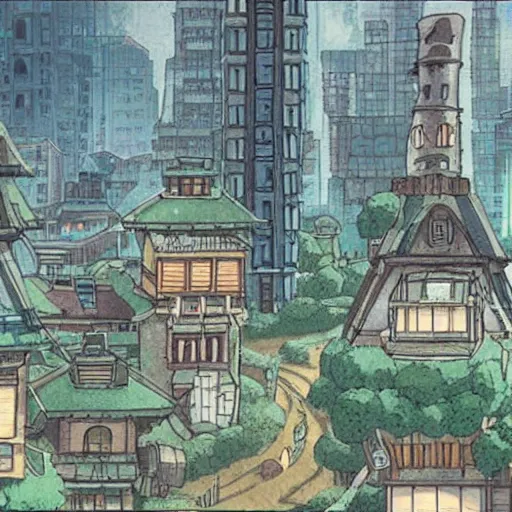 Image similar to studio ghibli buff racoon detailed dystopian city