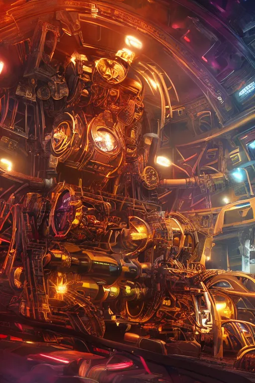 Prompt: a movie poster, the letters tripmachine, realistic digital art, 3 d render of a huge futuristic steampunk machinery inside a steampunk spaceship, 8 k, fluorescent colors, halluzinogenic, multicolored, exaggerated detailed, unreal engine
