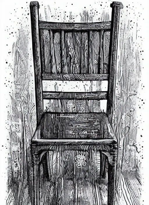 Prompt: a chair, by steampoweredmikej, by tim bradstreet, inktober, ink drawing, black and white, coloring pages, manga, highly detailed