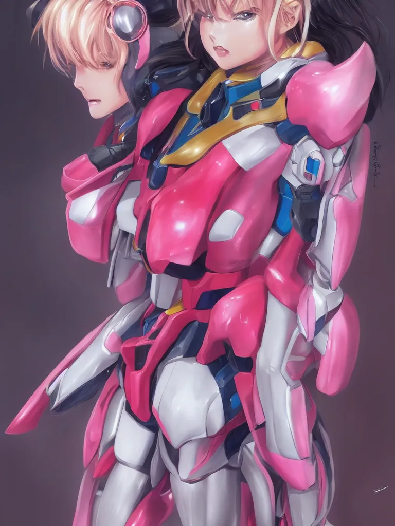 Image similar to A realistic anime portrait of a woman in a Gundam suit with glowing pink, digital painting, by Stanley Artgerm Lau, Sakimichan, WLOP and Rossdraws, digtial painting, trending on ArtStation, SFW version