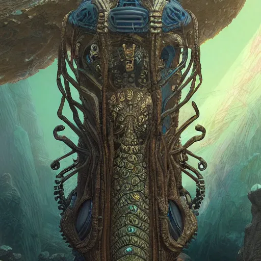 Prompt: crinoid submarine, maximalist art nouveau, cgsociety, artstation by gustave dore and tyler edlin