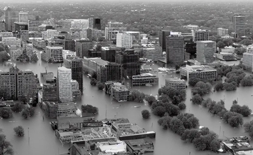 Prompt: Minneapolis after a flood, cityscape, 35mm