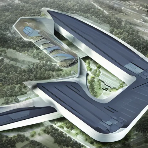 Image similar to a military base designed by zaha hadid