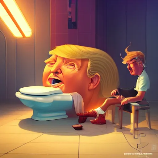 Image similar to chubby donald trump inside toilet bowl, ben hur, loftis, cory behance hd by jesper ejsing, by rhads, makoto shinkai and lois van baarle, ilya kuvshinov, rossdraws global illumination