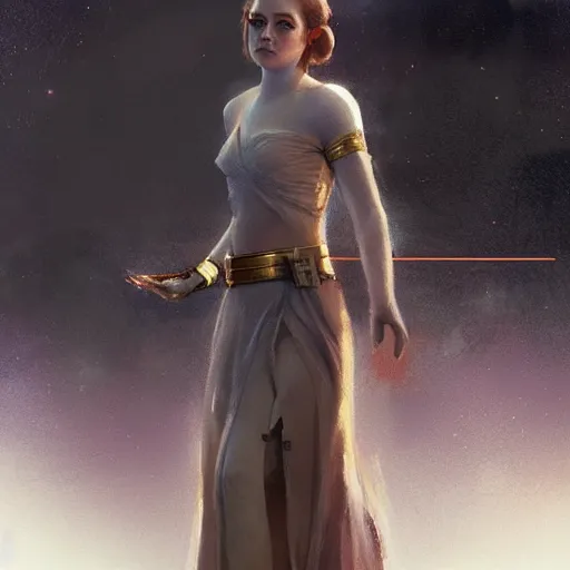 Image similar to Emma stone as Princess Leia, Magic the Gathering art, art by greg rutkowski, matte painting, trending on artstation, very detailed