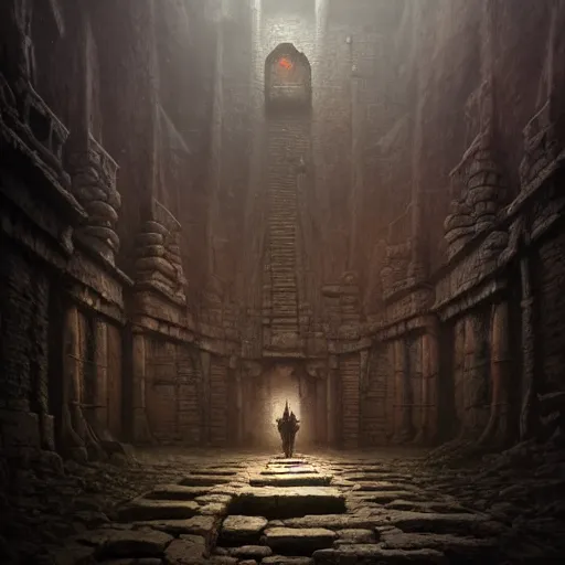 Prompt: A dark and foreboding dungeon, filled with ancient relics and dark secrets, in the style of Keith Thompson and Zdzislaw Beksinski, Artstation HD, 8k, Surrealistic digital artwork,